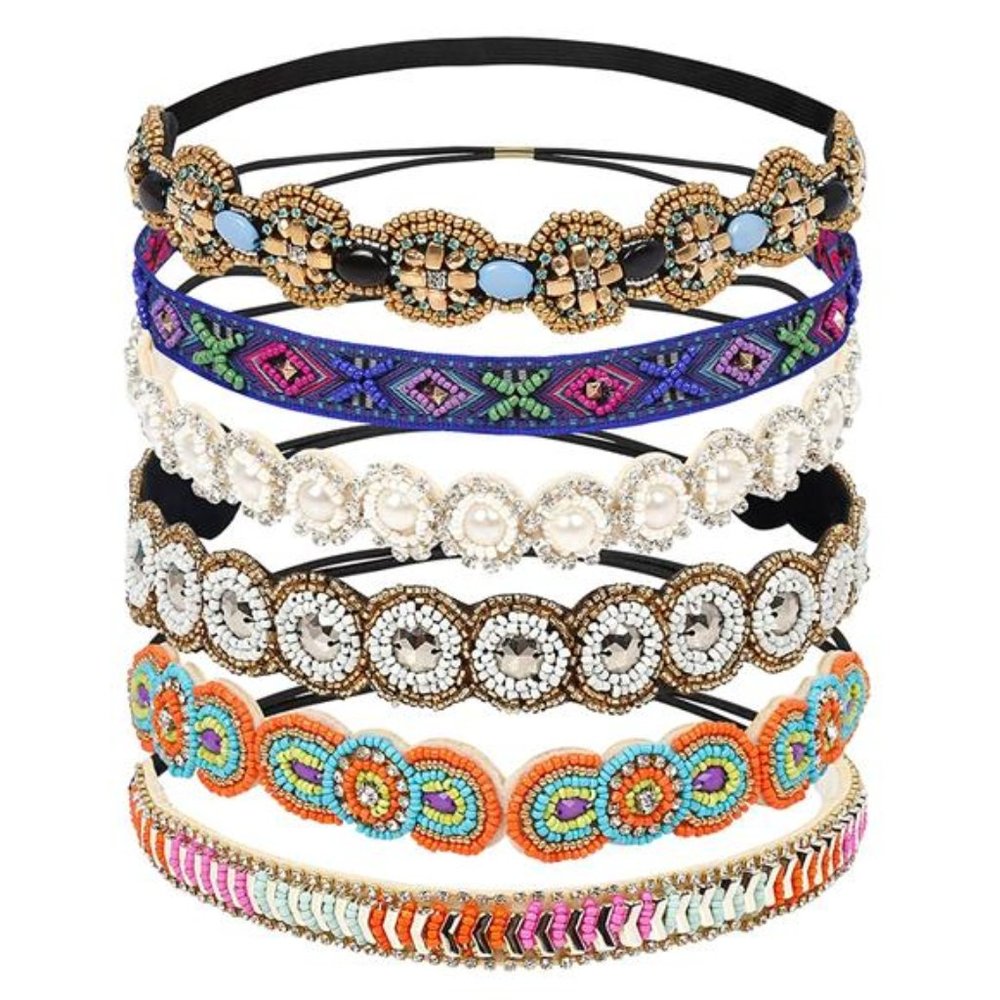 Elastic Rhinestone Beaded Women Headbands Handmade Vintage Jewelry Hair Bands